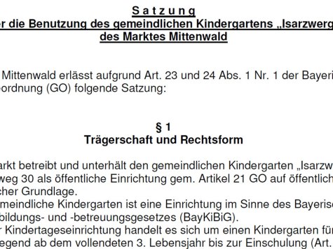 Kindergartensatzung, © Markt Mittenwald