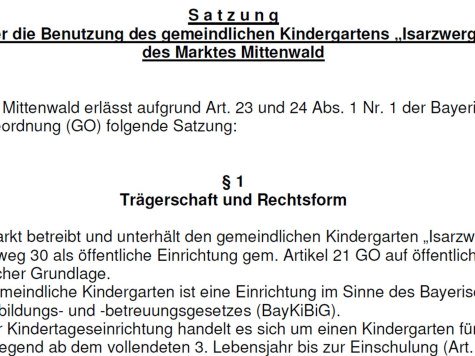 Kindergartensatzung, © Markt Mittenwald
